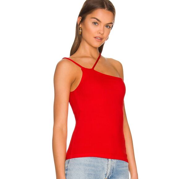 NWT Sundry Women's Asymmetrical Strap Cami Ribbed Scarlet Red Size 1 (Small) - Picture 1 of 12